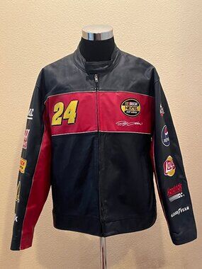 Wilson Leather Jeff Gordon #24 DuPont NASCAR Racing Jacket Mens Size L Black Red